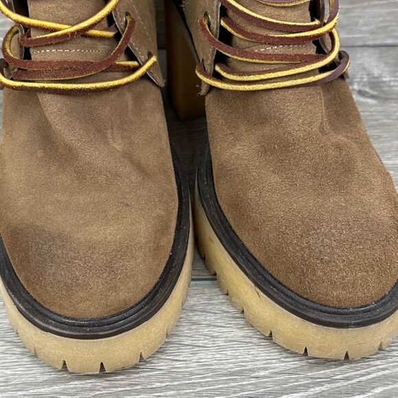 Free People Dylan Lace Up Taupe Brown Leather Tall Chunky Y2K 9-Eye Heeled Boots - Picture 12 of 13